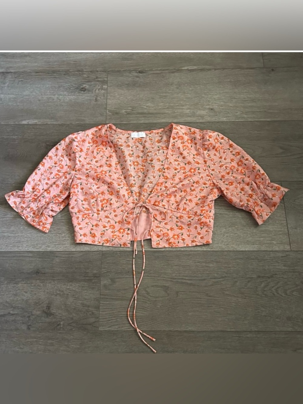 Isalis Floral Cottagecore Ruffle Puff Sleeve Front Tie Top Size Large